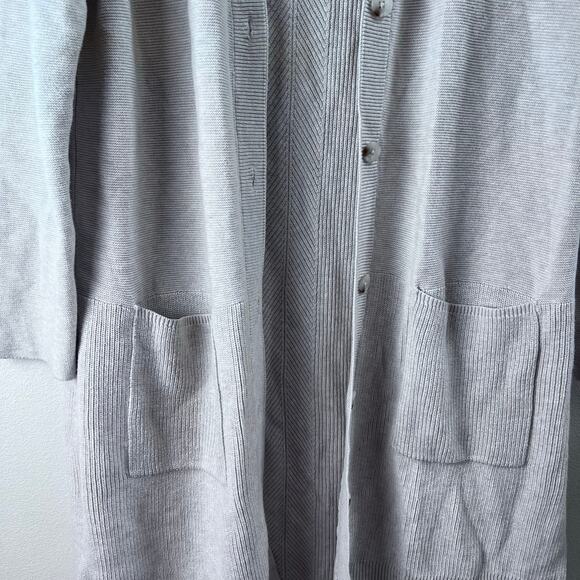 J.Jill Cotton Knit Cardigan Sweater Sz Medium Gray Button Down Minimalist Casual - Picture 3 of 8